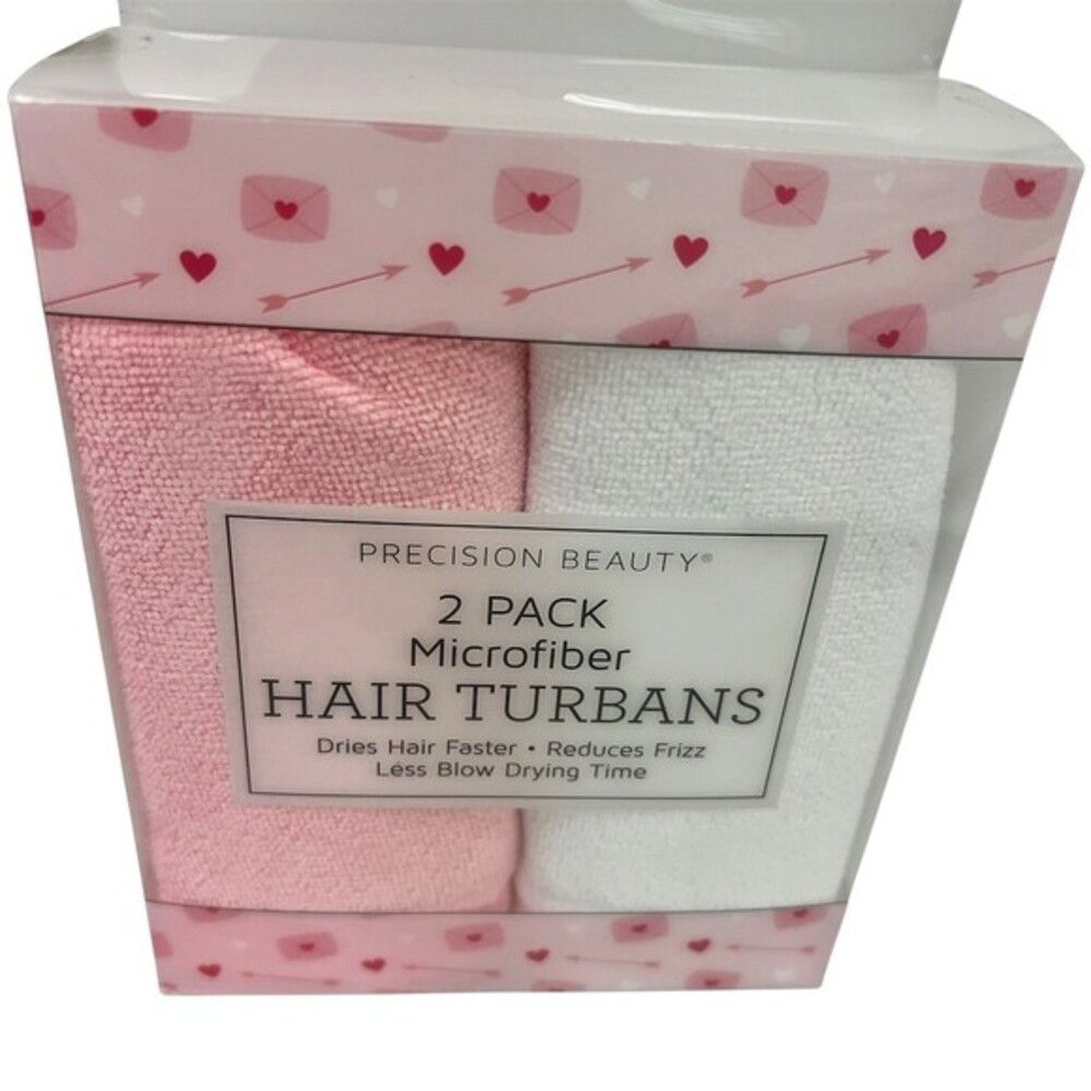 Precision Beauty Hair Turban Wrap Towel 2 Pack Pink & White Fast Dry